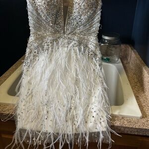 Jovani Size 0 Silver and White Beaded Dress